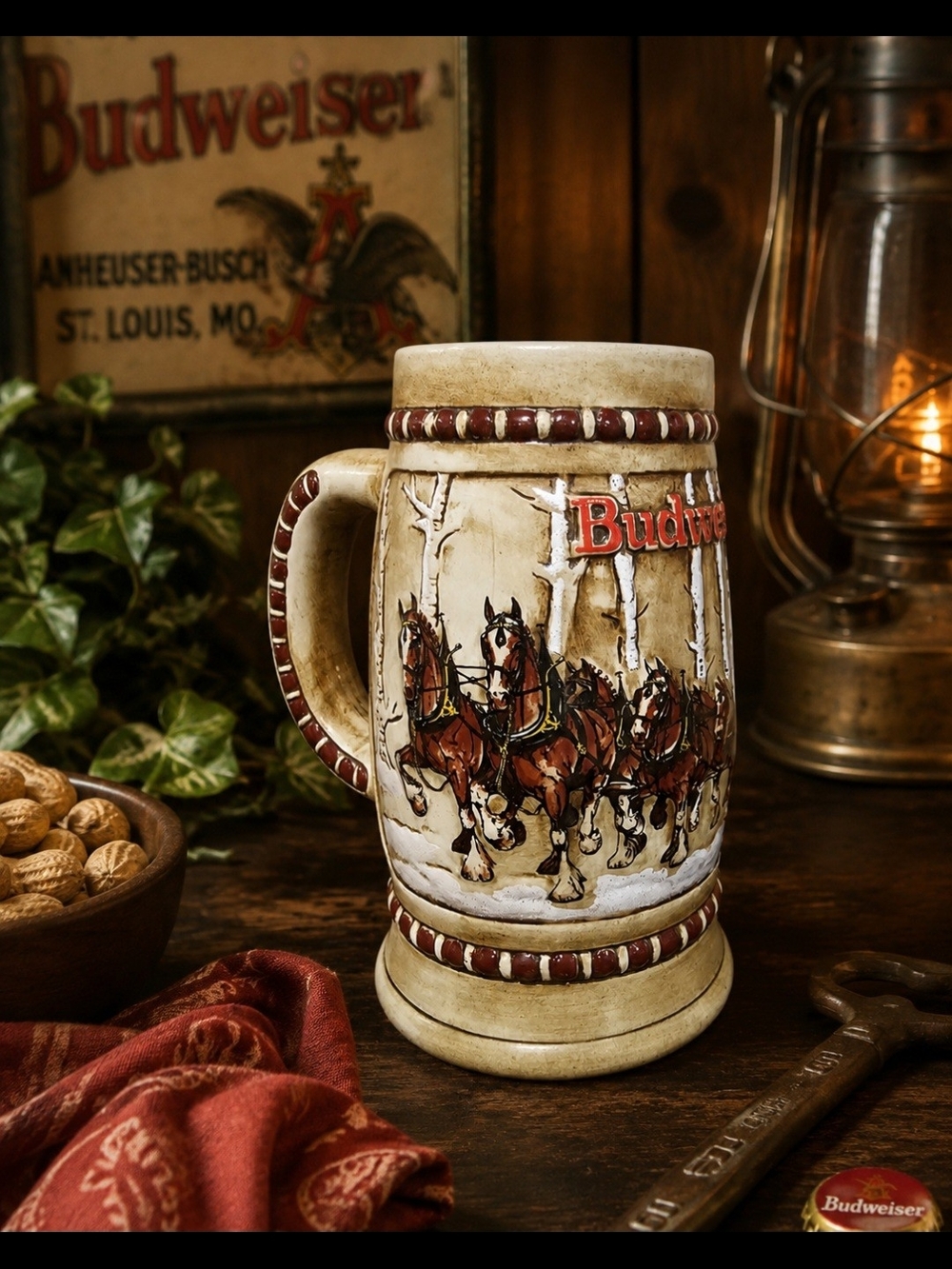 Vintage Budweiser Clydesdale Beer Stein Mug Ceramarte Made in Brazil Horses.